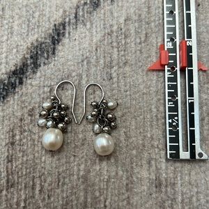 Silver and pearl dangle earrings